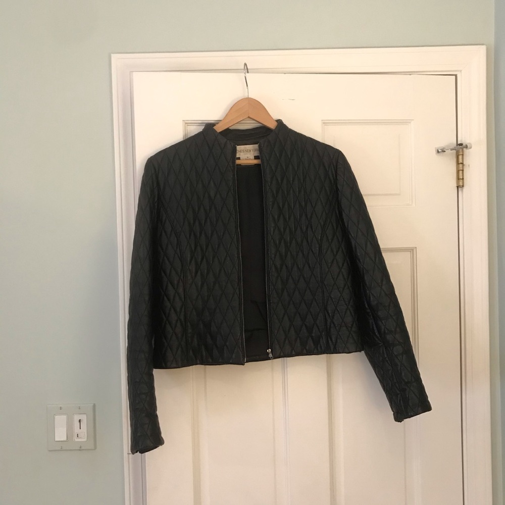 Jones New York black leather quilted jacket